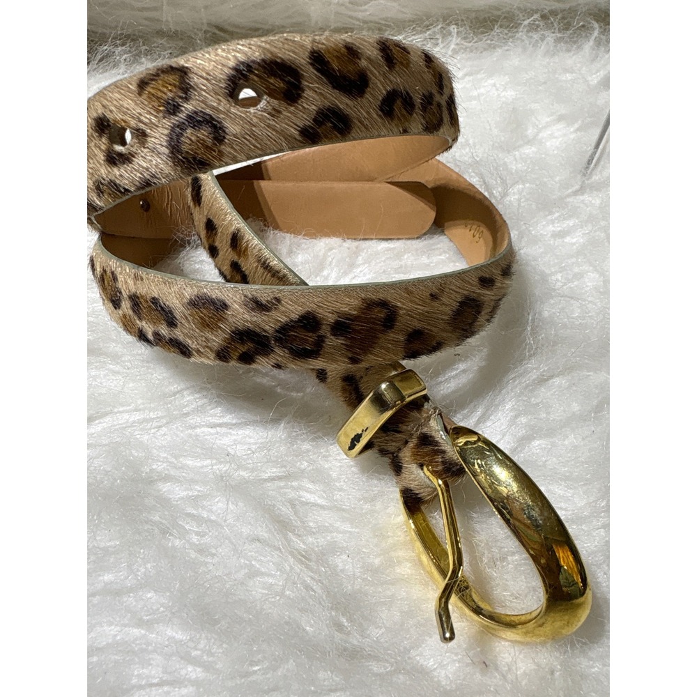 Talbots Belt Womens Medium Leopard Calf Hair Brown Gold Buckle Italy